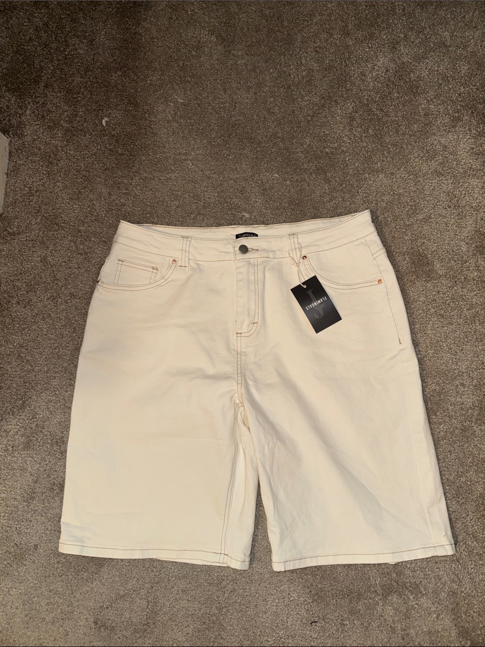 Cream Denim Bermuda Shorts